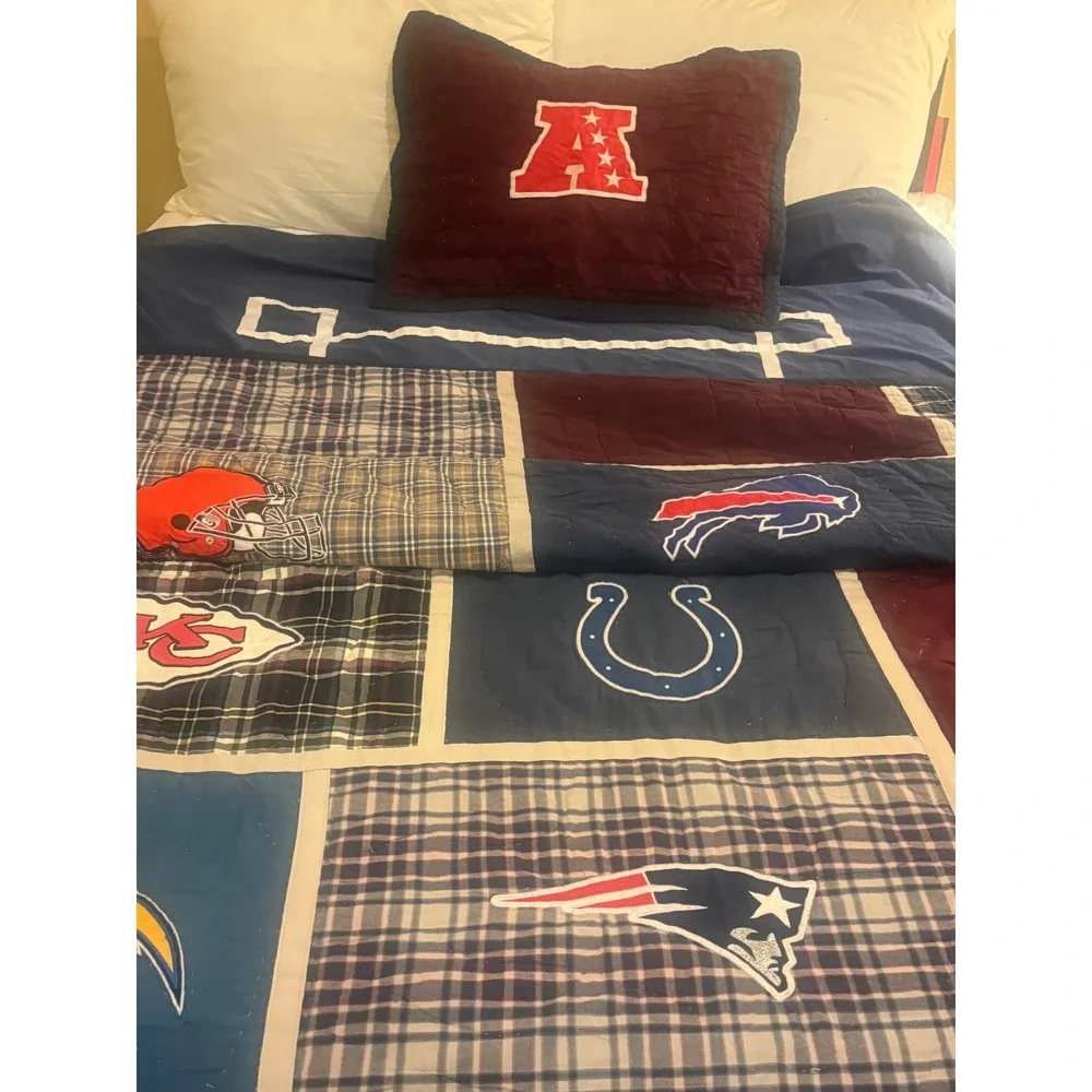 Pottery Barn PB Dorm Full/Queen Navy Football Field Duvet Cover Sports